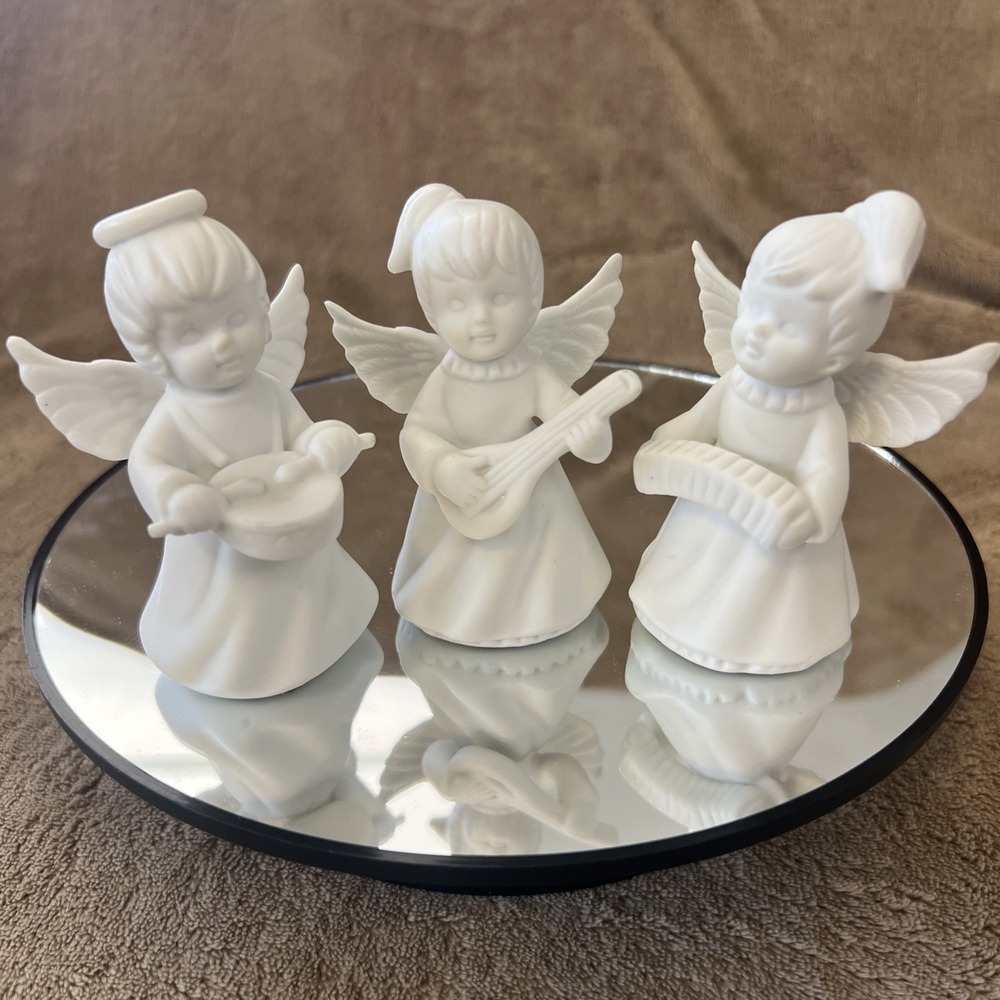 3‎ Vintage House of Global Arts Bisque Porcelain Angel Musician Figurines Taiwan